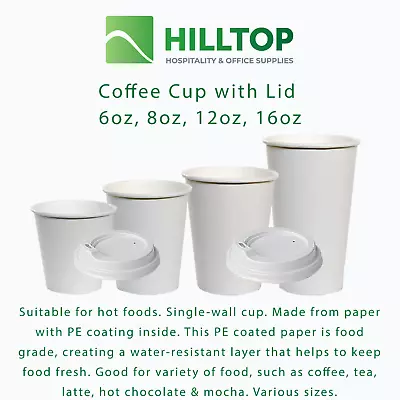 Disposable PE Coated Paper Coffee Cups 6oz 8oz 12oz 16oz Takeaway Single Wall • $22.99