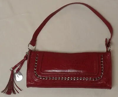 Fortuna Valentino Short Shoulder Handbag Red Mock Croc Leather Silver Accents • $65