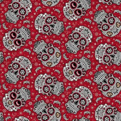 Ohio State Buckeyes OSU Cotton Fabric With Sugar Skull Print-Sold By The Yard • $9.99