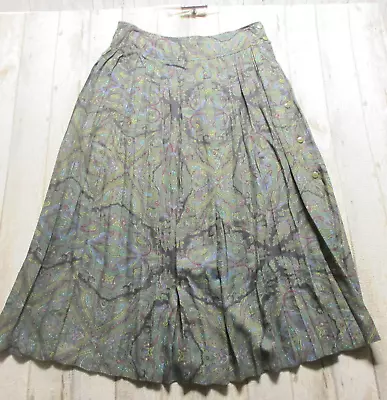 Album By Kenzo Skirt 14 Green Paisley Pleated Midi Side Button Vintage • $48.88