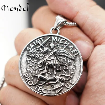 MENDEL Mens Catholic Christian Saint St Michael Medal Medallion Pendant Necklace • $11.99