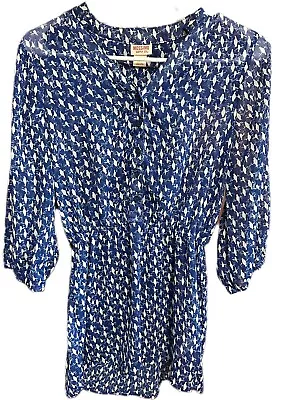 Mossimo Supply Co Ladies Sheer Top/Blouse XS Blue Bird Print • $0.99