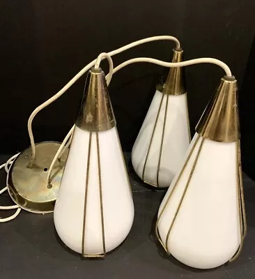 Vtg MOE Teardrop White Glass Pendant Light Lighting Lamps Mid Century Modern MCM • $600