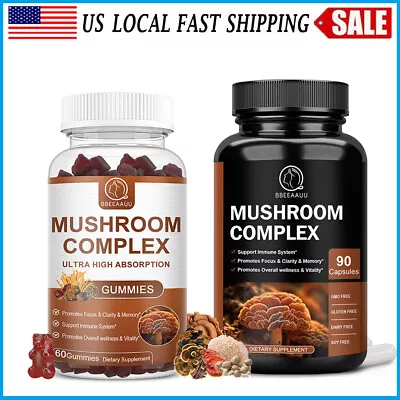 Mushroom Complex Supplement 10 Mushroom Lions ManeMaitakeReishi Immune Support • $14.99