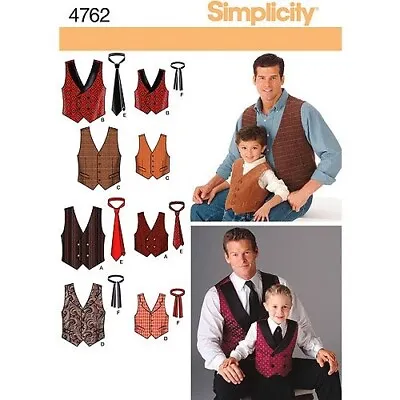 SIMPLICITY 4762 MEN'S BOYS VEST TIE Sewing Pattern Vest Tie Size S-L  S-XL • £8.99