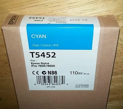 03-2018 New Genuine Epson T5452 110ml Cyan Ink For Stylus Pro 7600 9600 • $49.89