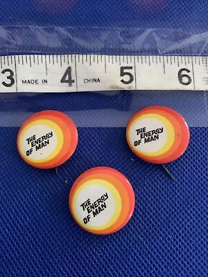 1960s 70s The Energy Of A Man Funny Quote Comedy Pinback Pin Button Sun Neon • $5.74