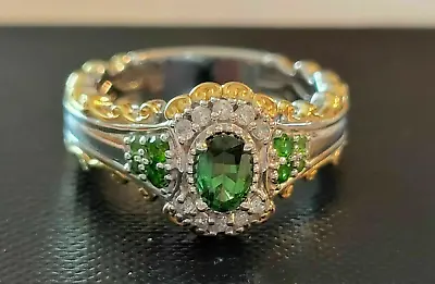 Vintage 2.1Ct Oval Cut Lab Created Emerald Halo Ring In 14k Two Tone Gold Plated • $157.49