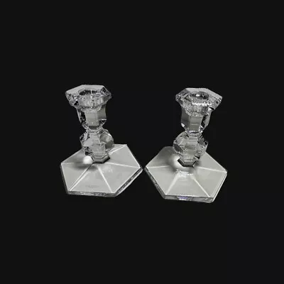 $119 • Buy Val St. Lambert Candlesticks, Vintage Crystal Hexagon  Holders-signed