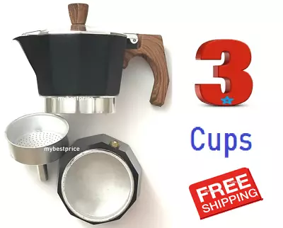 BLACK Stove Top Espresso Coffee Maker Pot Cappuccino Latte 3 Cup Cafetera Cubana • $18.85