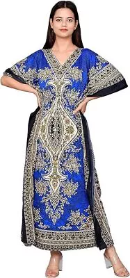 Kaftan Dress Loose Casual Boho Womens Maxi Dress Caftan Kimono Sleeve  Blue • $17.71