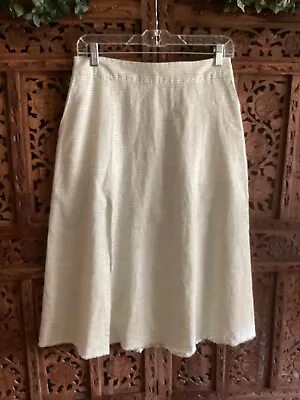 New Women’s Zara Basic Beige Navy Stripe Skirt W/front Slit Button Back Sz S • $16