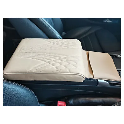 PU Leather Car Armrest Pad Central Arm Rest Box Mat Heighten Cushion Beige • $29.60