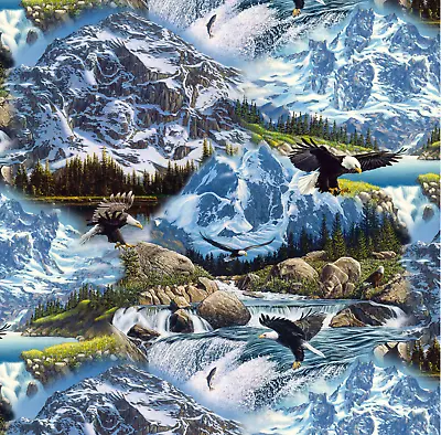 CLEARANCE SALE 1/2 M Mysterious Mountain Wild Animals Sewing Quilting Fabric  • $10.85