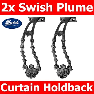 Swish Pair Of Black Metal Feather Plume Holdbacks Curtain Hook Accessory Accents • £9.99