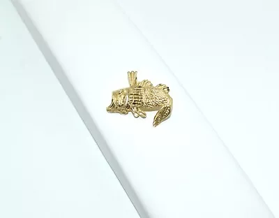 $199.01 • Buy 14k Yellow Gold Diamond Cut Jumping Sea Bass Fish Necklace Pendant Charm 2.4g