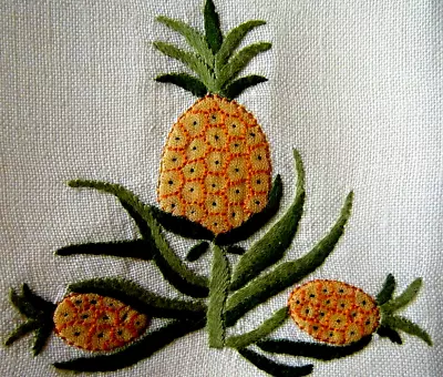 8 Vintage Cocktail Napkins Madeira Embroidered CONSTANCE LEITER Pineapple Fruit • $155