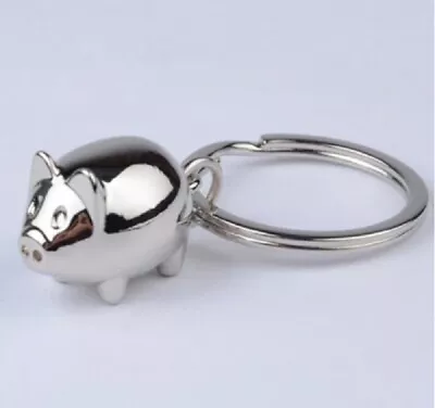 £3.29 • Buy Solid Metal Silver Chrome Pig Keyring Keychain UK Stock & Seller