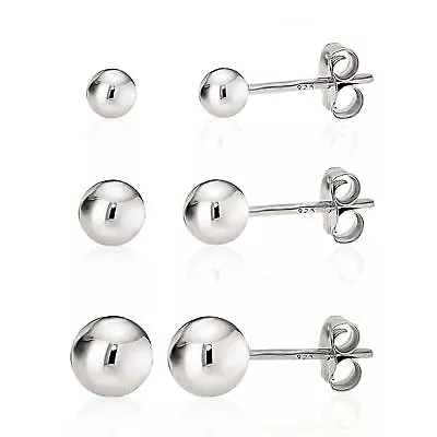 925 Sterling Silver High Polish Smooth Round Ball Stud Earring 3-Size Set • $9.99