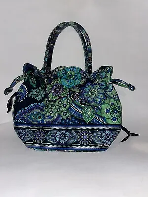 Vera Bradley Tote Shoulder Bag Blue Rhapsody Green Paisley Quilted Retired Print • $14.99