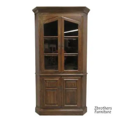 Ethan Allen Royal Charter Oak Jacobean Corner Cabinet Hutch Display Curio  220 • $1520.10