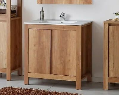 Bathroom Vanity Unit 800mm 80cm Floorstanding Cabinet & Basin Classic Oak Effect • £314.95