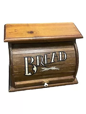 Vintage Wood Roll Top Bread Box Rustic Farmhouse Country Kitchen 18  • $49.99