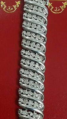 New Sterling Silver 2 Ct Genuine Diamond Wedding Cocktail Swirl Tennis Bracelet • $289.98