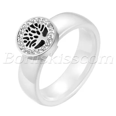 Men's Women's Stainless Steel Tree Of Life White Ceramic Ring Band US Size 6-10 • $9.99