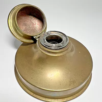 Vintage Antique Brass Inkwell With Clear Glass Removable Ink Pot Insert Flip Top • $24.99