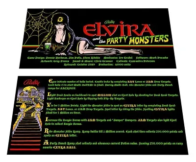 Bally Elvira And The Party Monsters Custom Apron Instruction Cards • $17.50