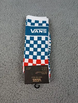 Vans Crew Socks Mens Womens 6.5-9 White Blue Red Checkerboard Athletic Skate • $11.90