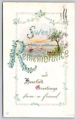 Sweet Remembrance In Forget-Me-Nots~Sailboats~Gold~Emb~Stecher 21A~1914 Postcard • $3.70