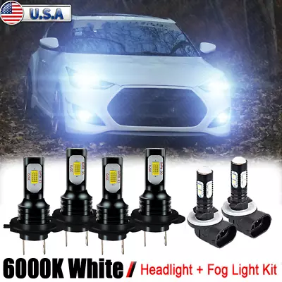 For 2012-2017 Hyundai Veloster White LED Headlight High Low Fog Light Bulbs Kit • $31.19