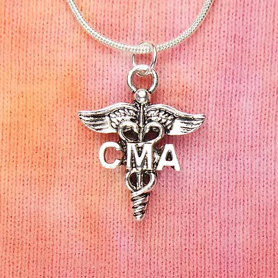 CMA Necklace Certified Medical Assistant Caduceus Nursing Charm Pendant Gift Nb • $16