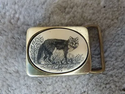 VINTAGE 1983 Barlow Solid Brass Belt Buckle Etched Red Fox 1 3/4  Long • $13.23