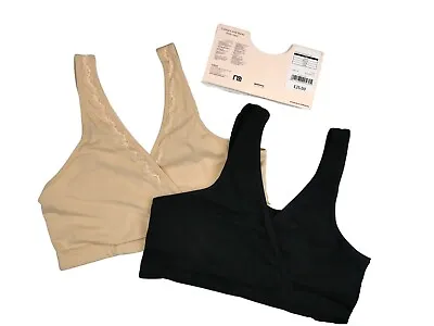 Ladies Maternity Nursing Sleep Bras Comfortable Two Pack Nude And Black RRP £25 • £10.45