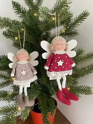 Set 2 Fabric Angel Fairy Hanging Christmas Tree Decorations - Polka Dot Spot • £10.75