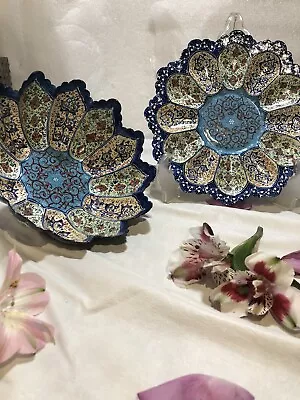 Persian Enamel (Minakari) On Copper Candy/ Nuts Bowl & Plate Set • $159