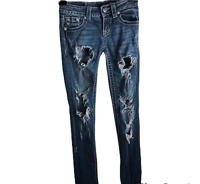 Women's Miss Me Medium Wash Mid Rise Straight Denim Jeans Size 25 Distress • $11.45