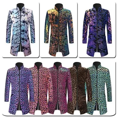 Men's Sequined Dress Stage Catwalk Mid-length Suit Jacket Casual Coats Nightclub • $106.12