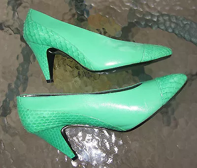 $12.99 • Buy Amanda Smith Womens Green Leather Snakeskin Heel Shoes Sz 6 1/2 M