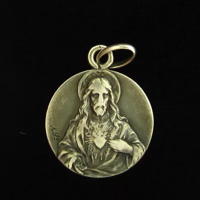 Vintage Silver Sacred Heart Of Jesus Medal Religious Catholic Mary Mt Carmel • $19.99