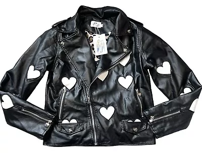 Lola & The Boys Womens Leopard Lined I Heart You Vegan Leather Moto Jacket S NWT • $69.99