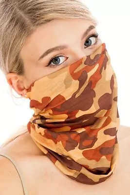 Camouflage Print Versatile Head Bandanna Face Mask Shield Neck Gaiter Rust Color • $6.99