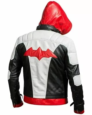 Batman Arkham Knight White Faux Leather Hooded Jacket Halloween Cosplay Costume • $99.98