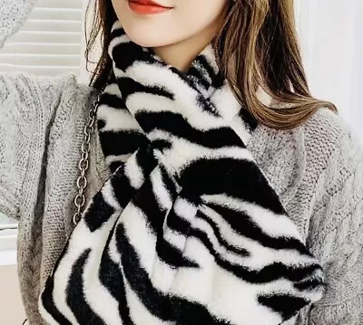 Faux Fur Zebra Print Black& White Scarf  Warm Ideal Gift • £8.99