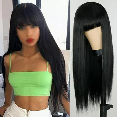 27“ Long Straight Wig With Bangs Synthetic Hair Wig For Women Wigs Cosplay Wig • £7.99