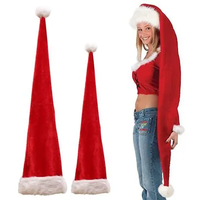 £6.33 • Buy Adult Children Long Santa Hat Christmas Plush Soft Xmas Cap Costume Party Decor
