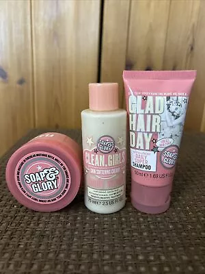 Soap & Glory Bundle Flake Away Body Polish Soften Body Wash Glad Hair Shampoo • £4.99